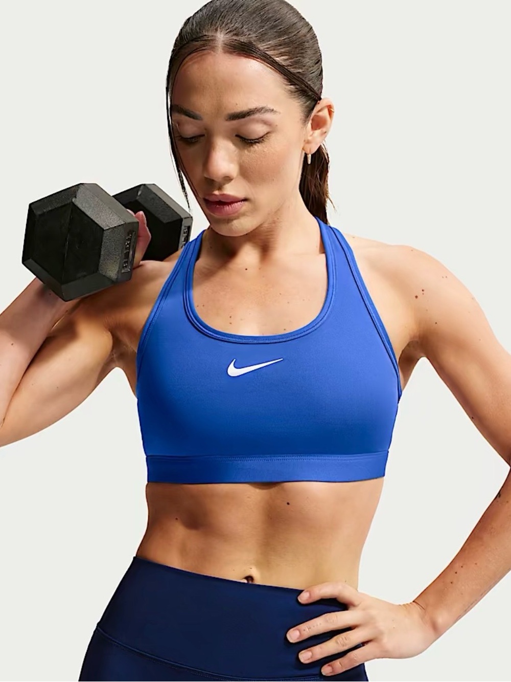 Nike Women Large Swoosh Med Support Padded Racerback Sports Bra Hyper Royal